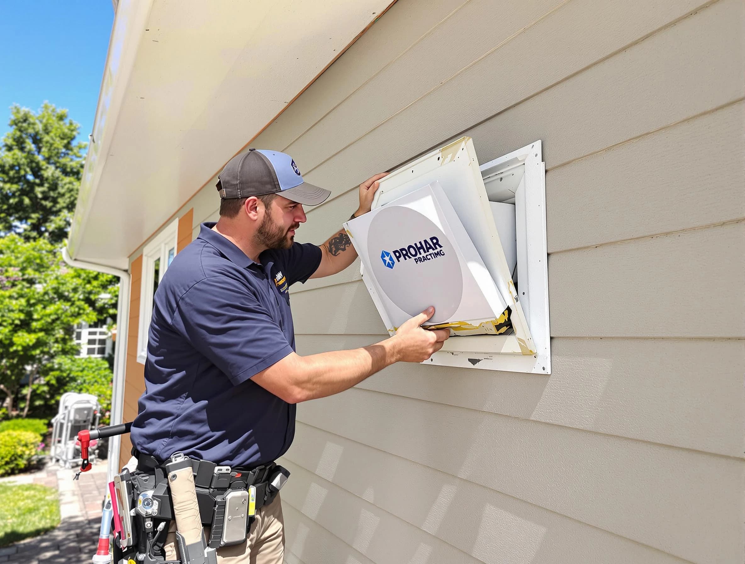 Druid Hills Dryer Vent Cleaning technician installing a new protective dryer vent cover on a home in Druid Hills