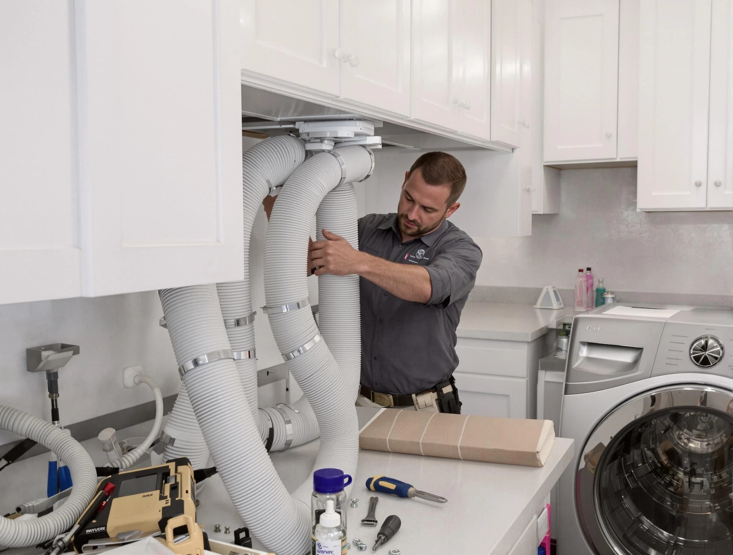 Druid Hills Dryer Vent Cleaning technician installing a new professional-grade dryer vent hose in Druid Hills